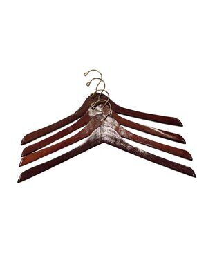 Beverly Coat HGR SF Wooden Hangers Set of 4 Gold Hooks 17" Wide Dark Brown